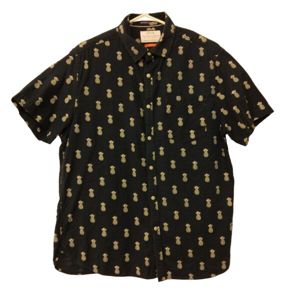 Denim & Flower shirt mens L Large navy blue all over pineapple print button slim - Picture 1 of 8